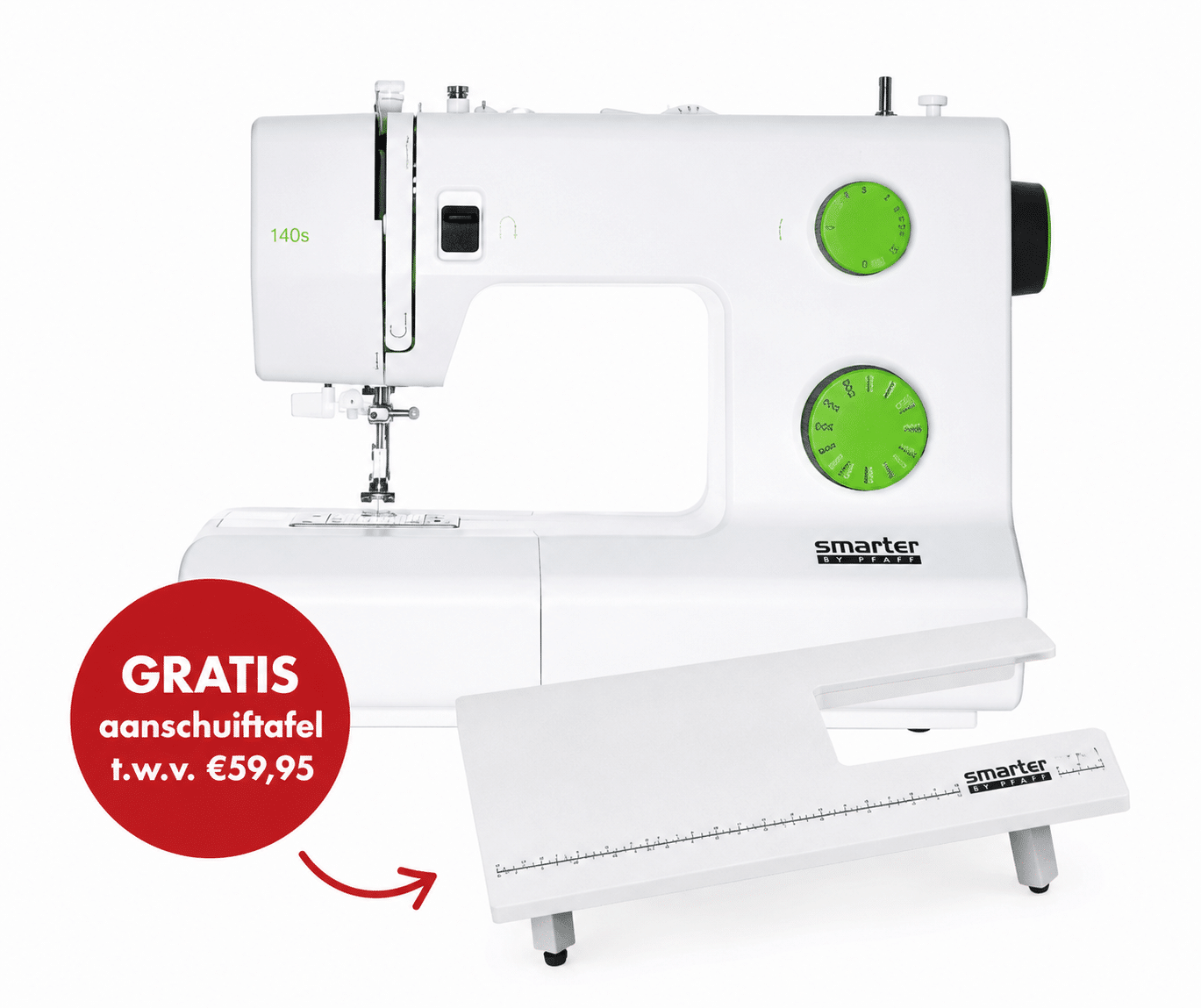 Pfaff Smarter 140S naaimachine met gratis aanschuiftafel