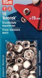 Prym Naaivrijdrukknoop navulling anorak 15mm zilver - 10stuks