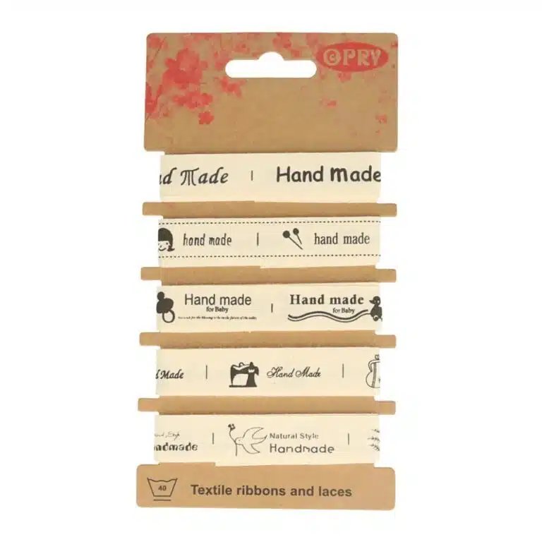 Opry handmade labelbanjes ecru-zwart 5x 1meter